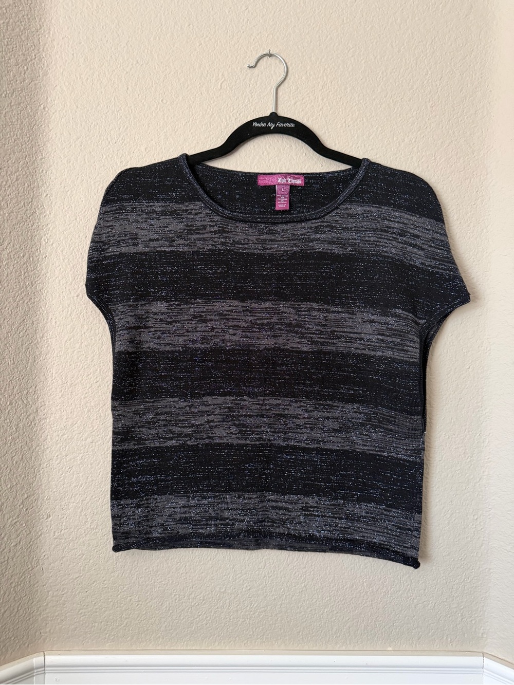 Epic Threads Black & Gray Short Sleeve Knit Top